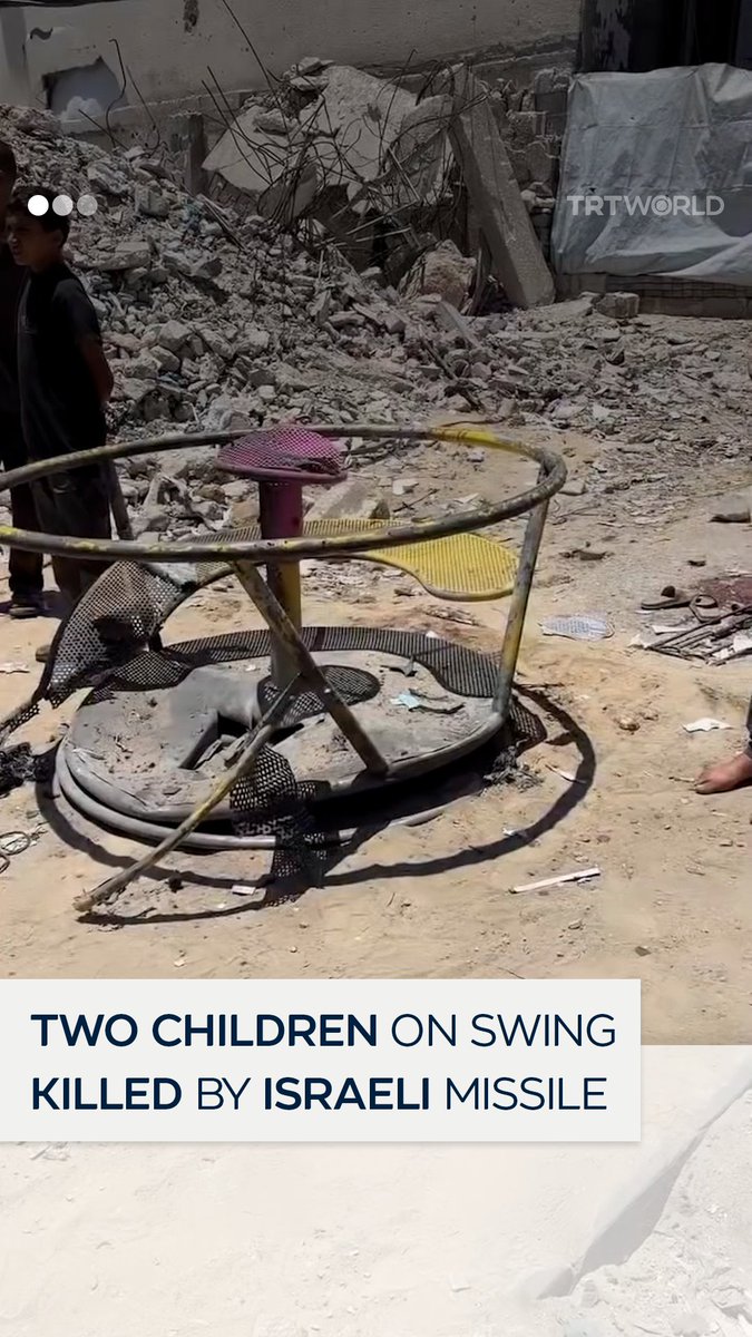 An Israeli missile killed two children who were playing on a nearby swing set when it struck a tent sheltering displaced Palestinians near Palmyra Junction, west of Gaza City, injuring several others