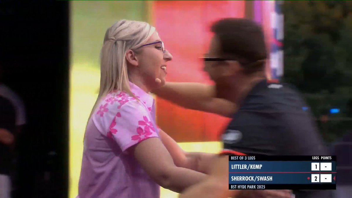 Sherrock &amp; Swash with the upset! Fallon Sherrock &amp; Joe Swash defeat Luke Littler &amp; Roman Kemp to move through to the Pro-Am Final! BST Hyde Park