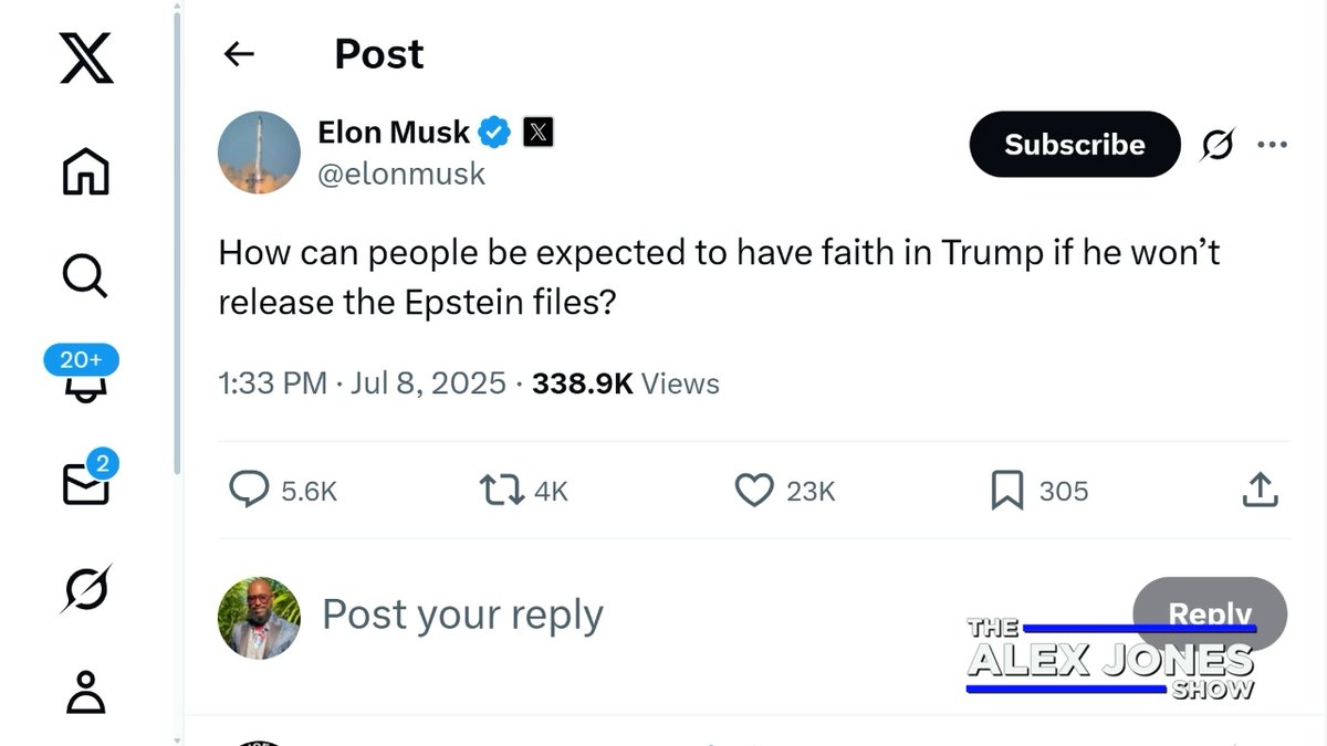 BREAKING: Elon Musk Asks, "How Can People Be Expected To Have Faith In Trump If He Won't Release The Epstein Files?" Nick Fuentes & Alex Jones Respond