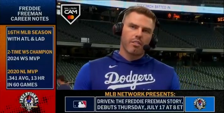 "It's stuff that you dream about as a kid doing one day." Freddie Freeman joined Intentional Talk ahead of MLB Network Presents "Driven: The Freddie Freeman Story," airing live on MLB Network on July 17 🎥 Los Angeles Dodgers | Siera Santos | RyanDempster