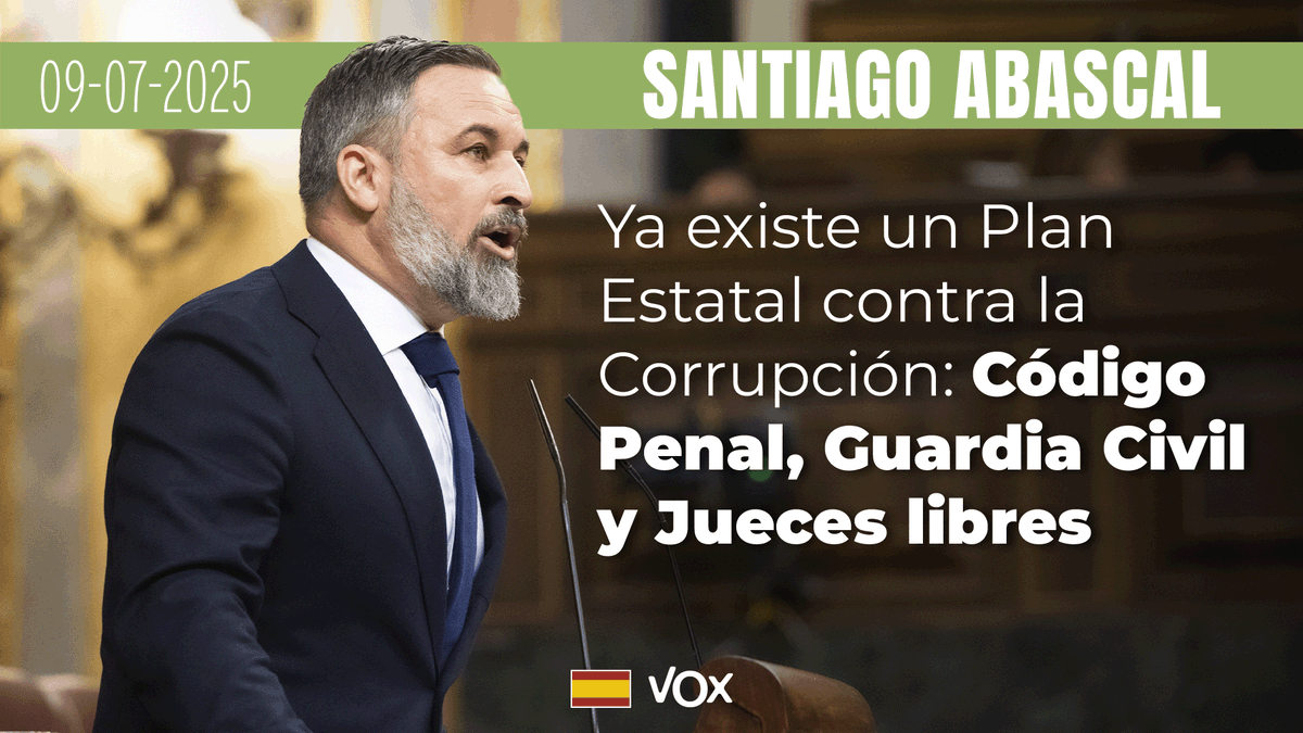 Ya existe el Plan Estatal contra la Corrupción: Son el Código Penal, la Guardia Civil y los jueces independientes que el Gobierno de Sánchez pretende caricaturizar y desautorizar. Santiago Abascal 🇪🇸 👏👏👏