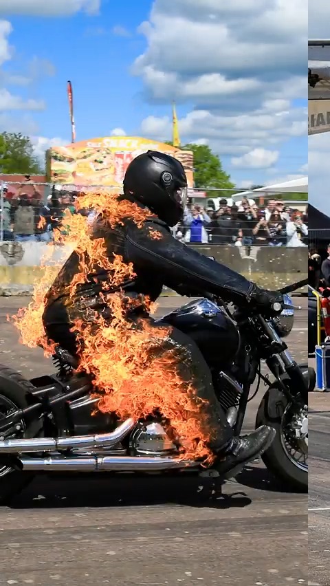 Farthest distance full body burn while riding a motorcycle - 442.10 metres (1,450 ft) by Jonathan Vero (France) 🏍️🔥