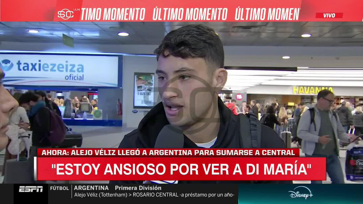 "ESTOY ANSIOSO POR VER A DI MARÍA" 🗣️ Alejo Véliz llegó a Argentina, para su regreso a Rosario Central, y manifestó su alegría por encontrarse con Fideo 📺 #DisneyPlus
