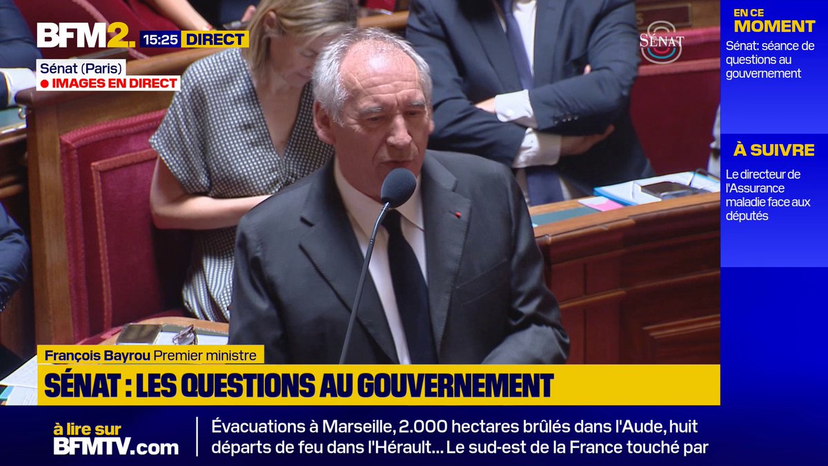 💬 "Vous avez tous, sans exception, demandé des dépenses nouvelles ou des impôts nouveaux" Interrogé par un sénateur communiste, François Bayrou se défend du travail mené avant de présenter les 40 milliards d'euros d'économie pour le budget 2026 #BFM2