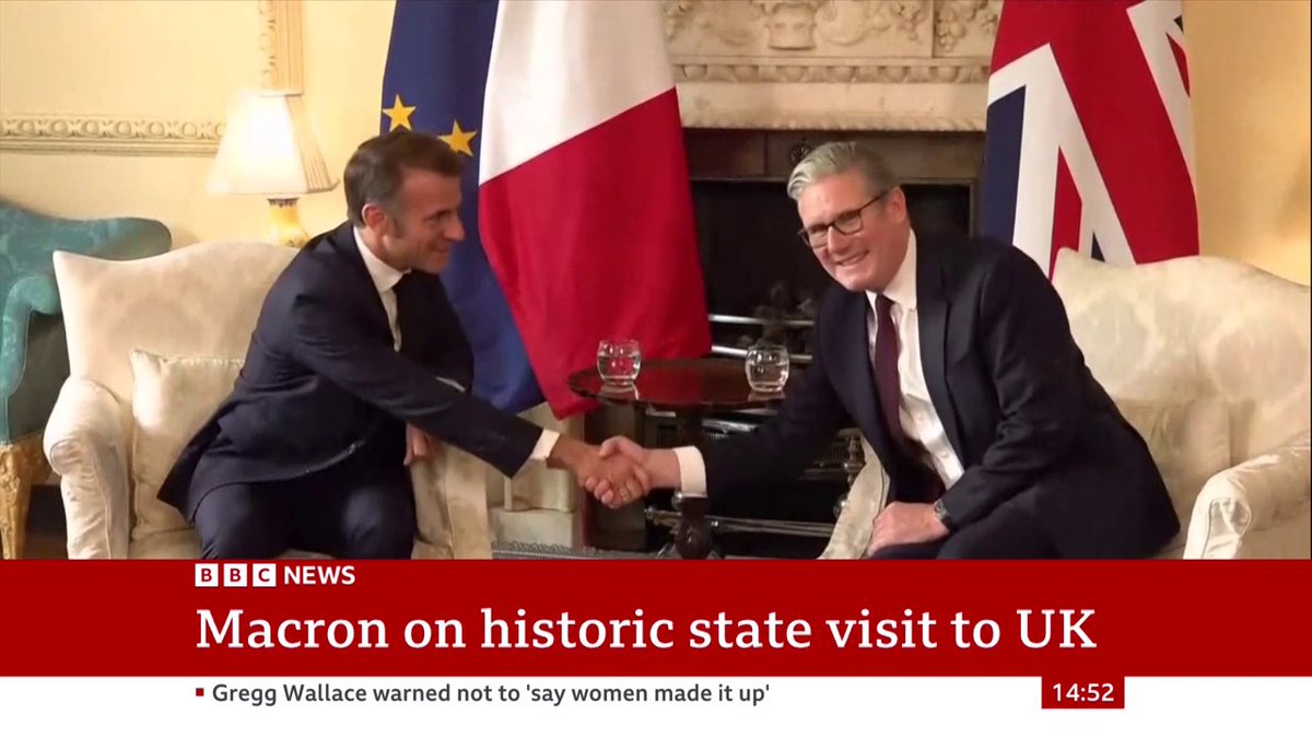 "I feel that this relationship is as strong as it's ever been between our countries," PM Keir Starmer says as he welcomes French President Emmanuel Macron to Downing Street