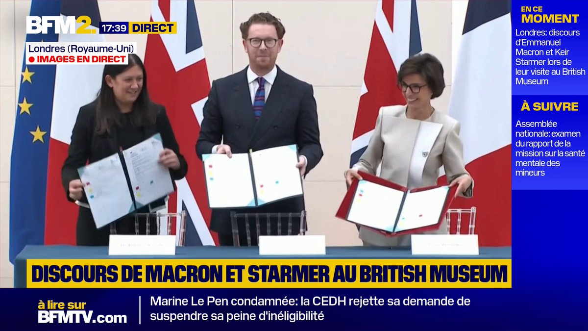 Rachida Dati, ministre de la Culture, signe l'accord de prêt de la Tapisserie de Bayeux au British Museum de Londres #BFM2