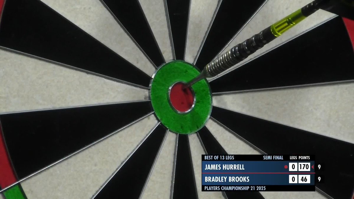 HURRELL REELS IN THE BIG FISH! 🎣 What a start to this semi-final! Bradley Brooks is sat on 46 after nine darts but doesn't get a shot, as James Hurrell draws first blood with a majestic 170 finish! 📺 #PC21