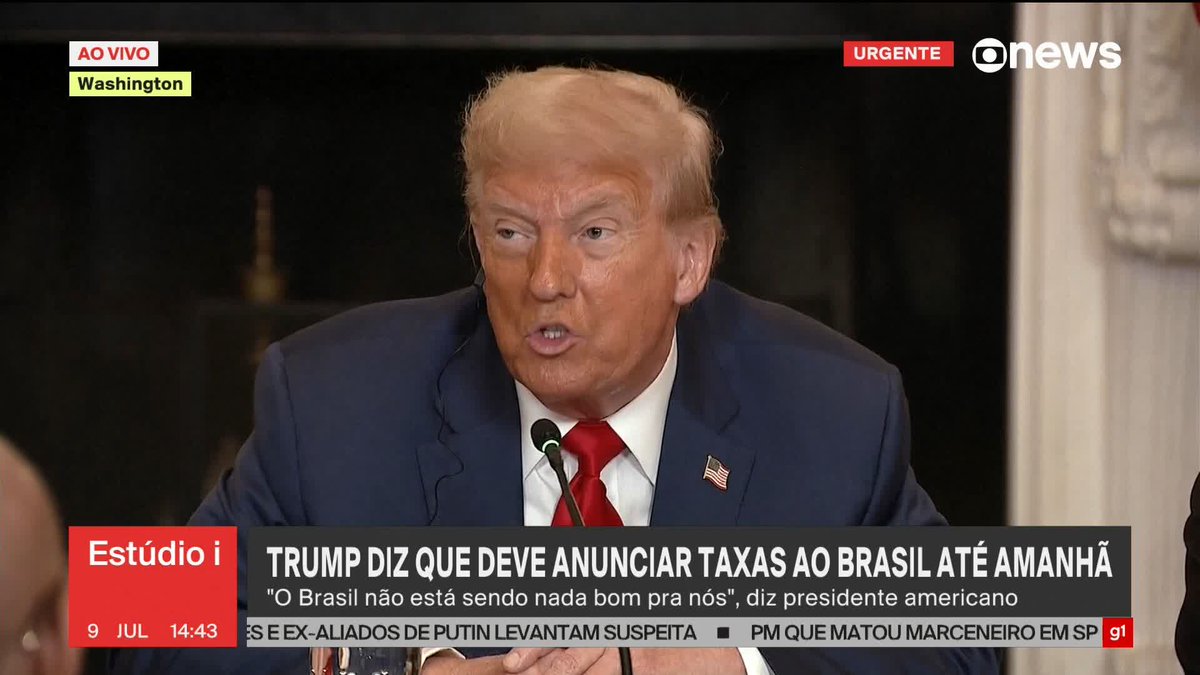 “É uma guerra econômica travestida de guerra política com a história do (Jair) Bolsonaro. Essa briga é B de Brics, e não B de Bolsonaro. (...) O lema do Trump é ‘America first’, não é ‘Bolsonaro first’ ou ‘Democracy first’, então qual é o interesse dele em brigar com o Brasil? É o Brics. A grande questão interna é se, em 2026, o candidato da direita vai prometer romper com o Brics, (...) mas vai brigar com o principal parceiro comercial? Vai passar a imagem de que está subserviente aos interesses dos Estados Unidos e não do Brasil?”, diz Octavio Guedes ao analisar a fala do presidente dos EUA, Donald Trump, de que vai anunciar taxas ao Brasil. Entenda. ➡ Assista ao #Estúdioi: #GloboNews