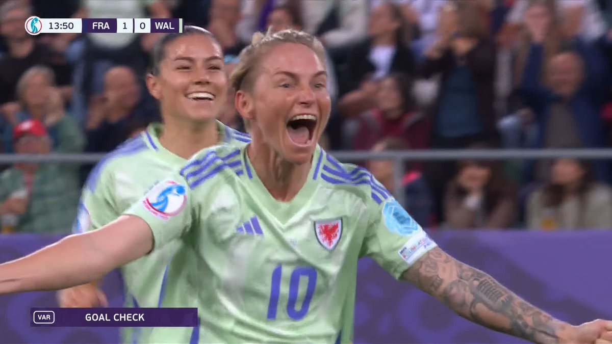 𝗛𝗶𝘀𝘁𝗼𝗿𝘆 𝗳𝗼𝗿 𝗪𝗮𝗹𝗲𝘀! 🏴󠁧󠁢󠁷󠁬󠁳󠁿 Their first 𝙚𝙫𝙚𝙧 goal at a major tournament — and of course it’s Jess Fishlock! Scenes. ❤️
