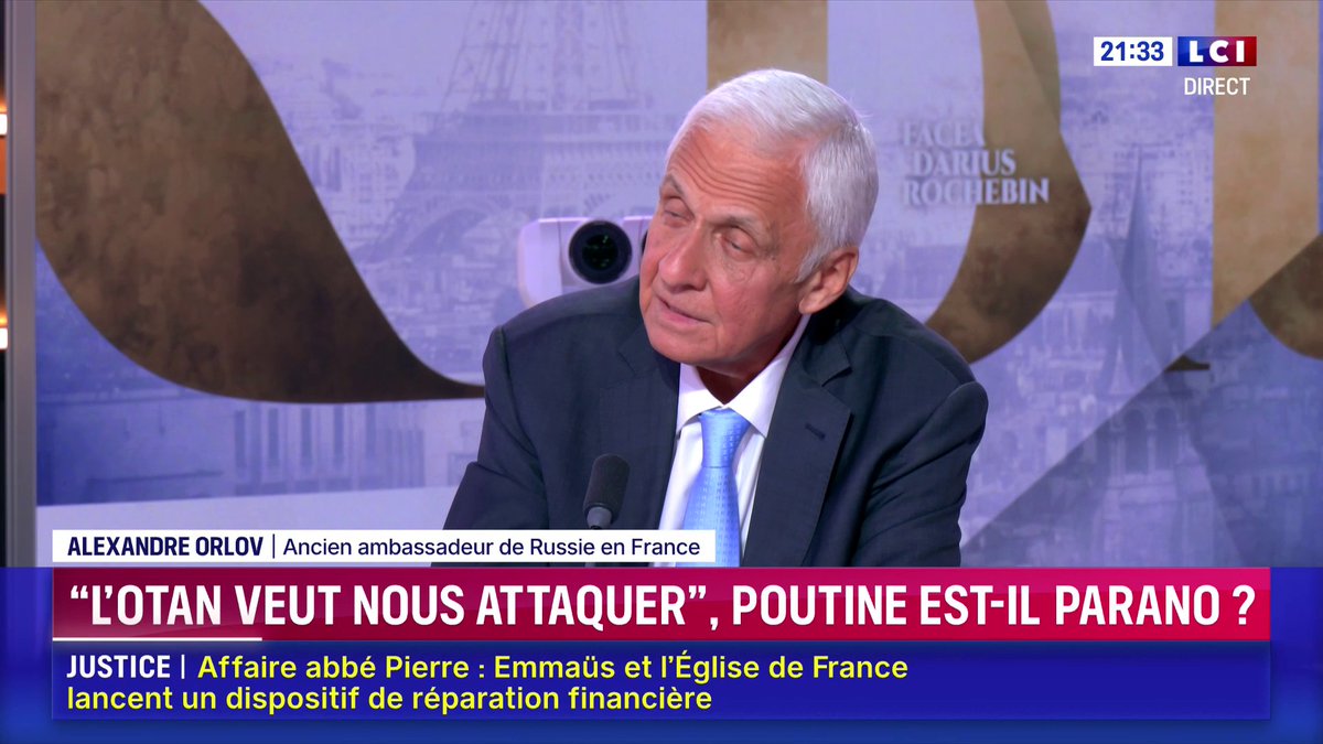 🔴 "Oui, l'OTAN cherche à nous attaquer (...) La guerre contre la Russie, c'est sa raison d'être", assure Alexandre Orlov, ancien ambassadeur de Russie en France ▶️ Darius Rochebin
