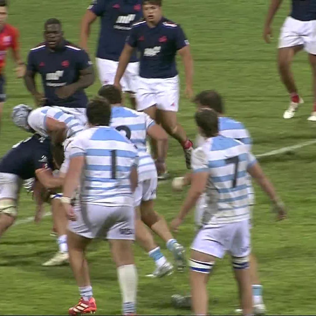 Argentina are on the comeback! 😱 Pedro Coll breaks through the French defence to score for Los Pumitas 👏 #WorldRugbyU20s