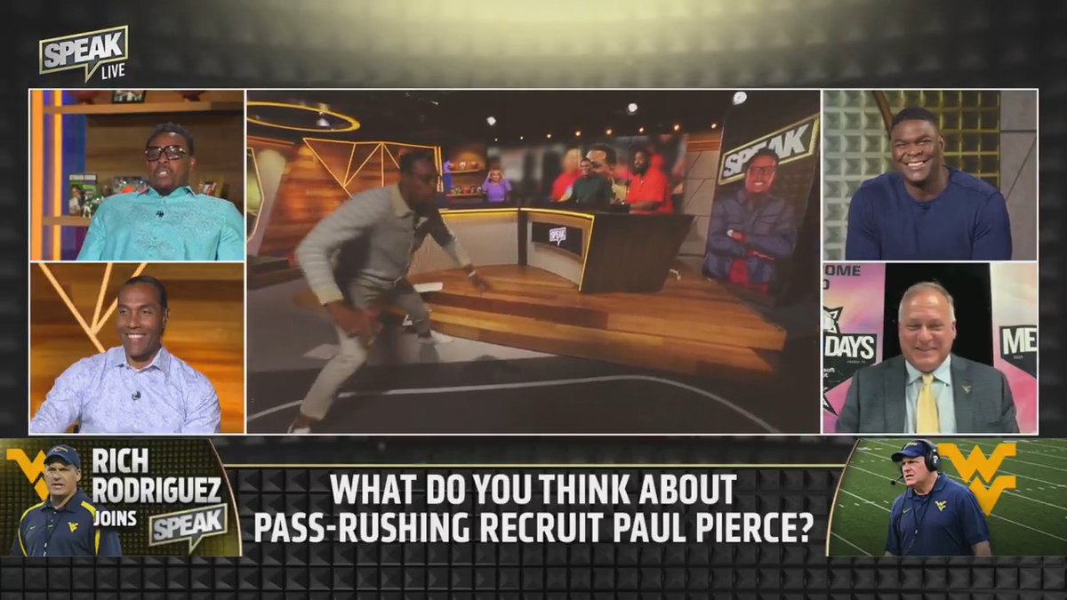 .Rich Rodriguez evaluates Paul Pierce's pass rush moves. 😂