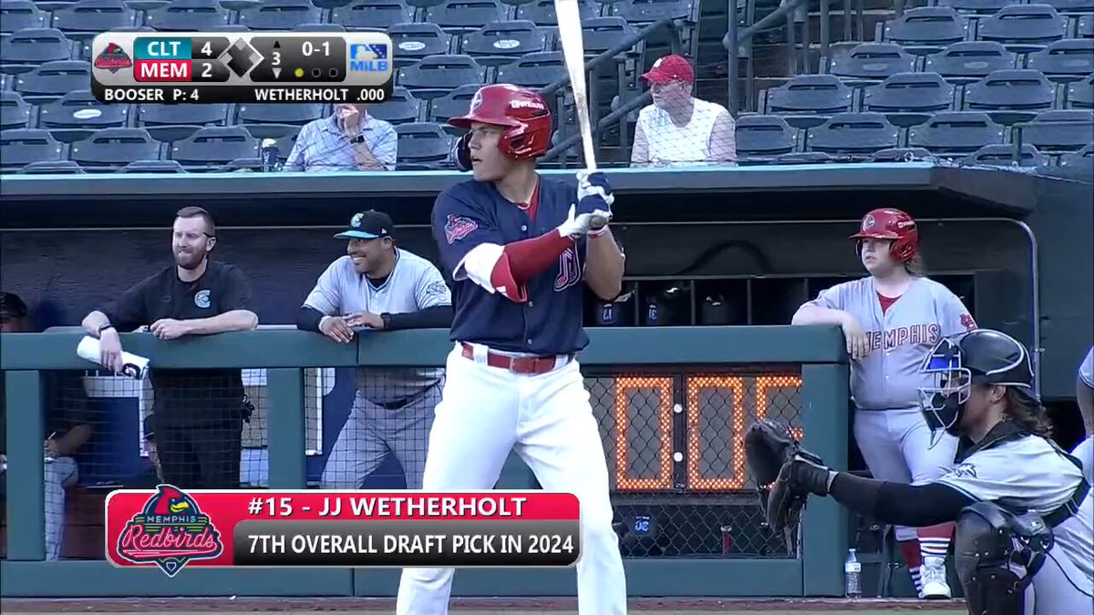 Official scorer says ... Triple! St. Louis Cardinals top prospect JJ Wetherholt gets a little assist from the ol' ☀️ to pick up his first Triple-A knock 😎 Memphis Redbirds | WVU Baseball | Cardinals Player Development