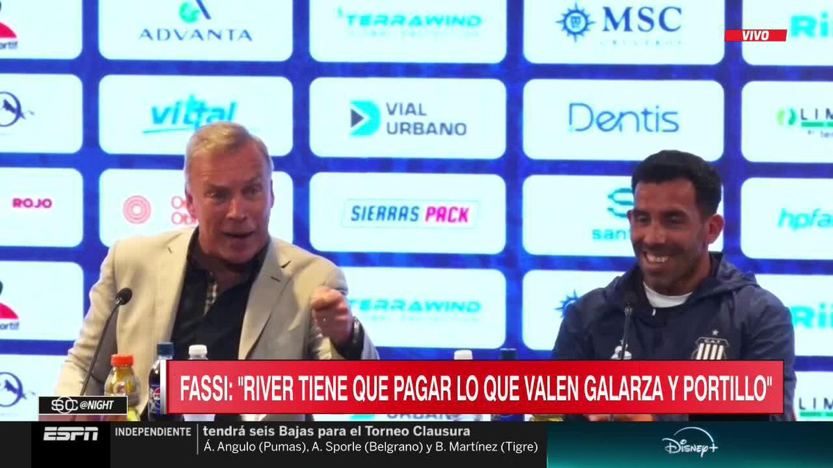 "RIVER SABE QUE TENDRÁ QUE PAGAR LO QUE VALE PORTILLO Y TENDRÁ QUE PAGAR LO QUE VALE FONDA." Fassi, en la conferencia de prensa de presentación de Carlos Tevez, se refirió a la situación del mercado de pases en relación al Millonario. 📺 #SCNIGHT | #DisneyPlus