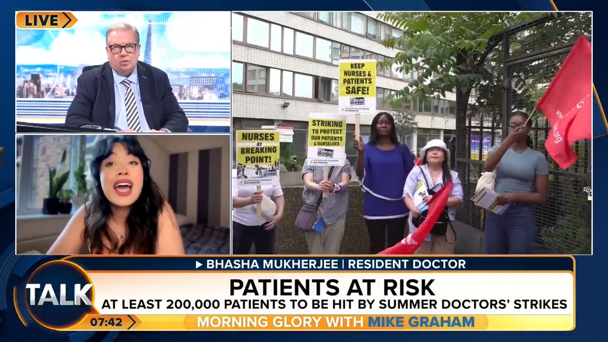 Mike Graham challenges resident doctor Bhasha Mukherjee on why she voted to strike, amid reports at least 200,000 patients will be affected. "Everyone now I talk to says you're being greedy in this current economic climate!.. Did you not get a 28.9% pay rise last year?" @iromg