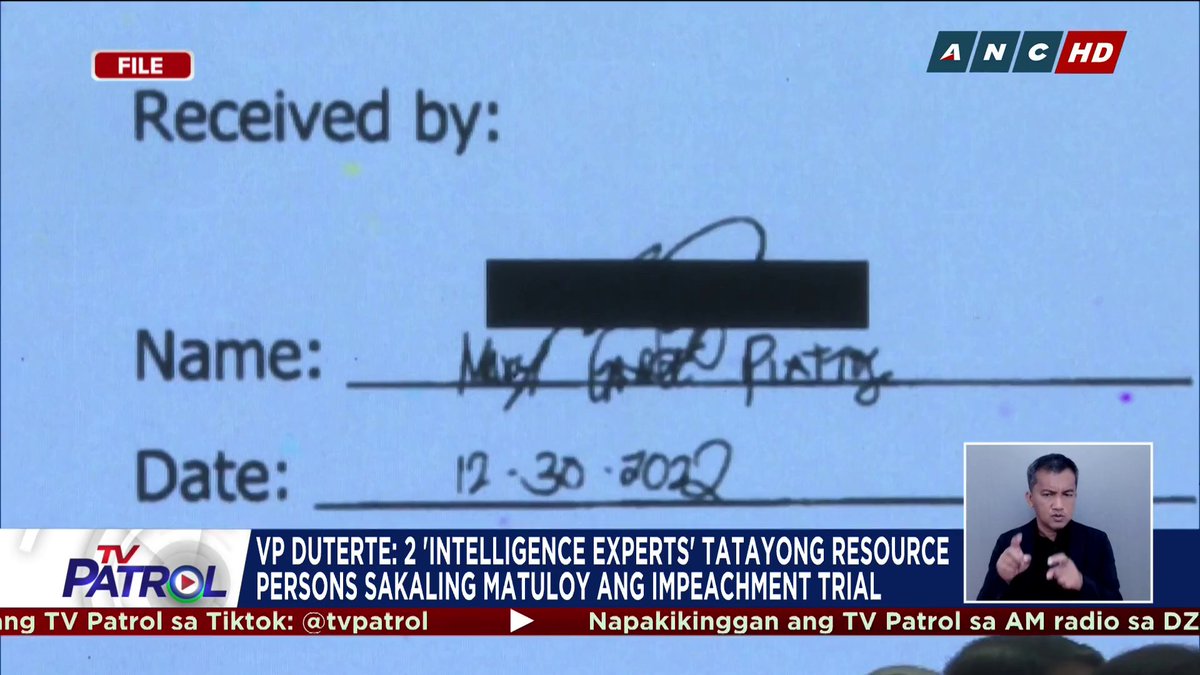 Isiniwalat ni Vice President Sara Duterte na mayroong mga ekspertong haharap para sa kaniyang kampo sakaling matuloy ang impeachment trial. Kaugnay ito ng umano’y pekeng pangalan na sinasabing nakakuha ng confidential funds mula sa kaniyang tanggapan.