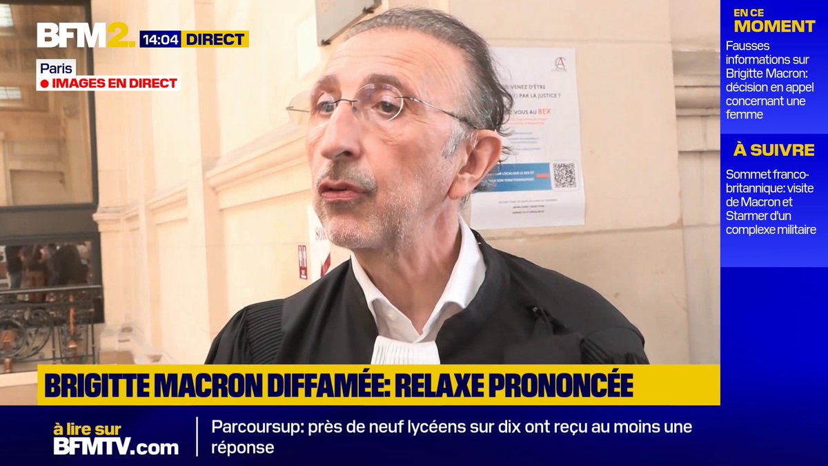 💬 "Je ne suis pas d'accord avec cette décision" Jean Ennochi, avocat de Brigitte Macron, réagit à la relaxe prononcée en appel pour les prévenues jugées pour diffamation envers l'épouse du président de la République #BFM2