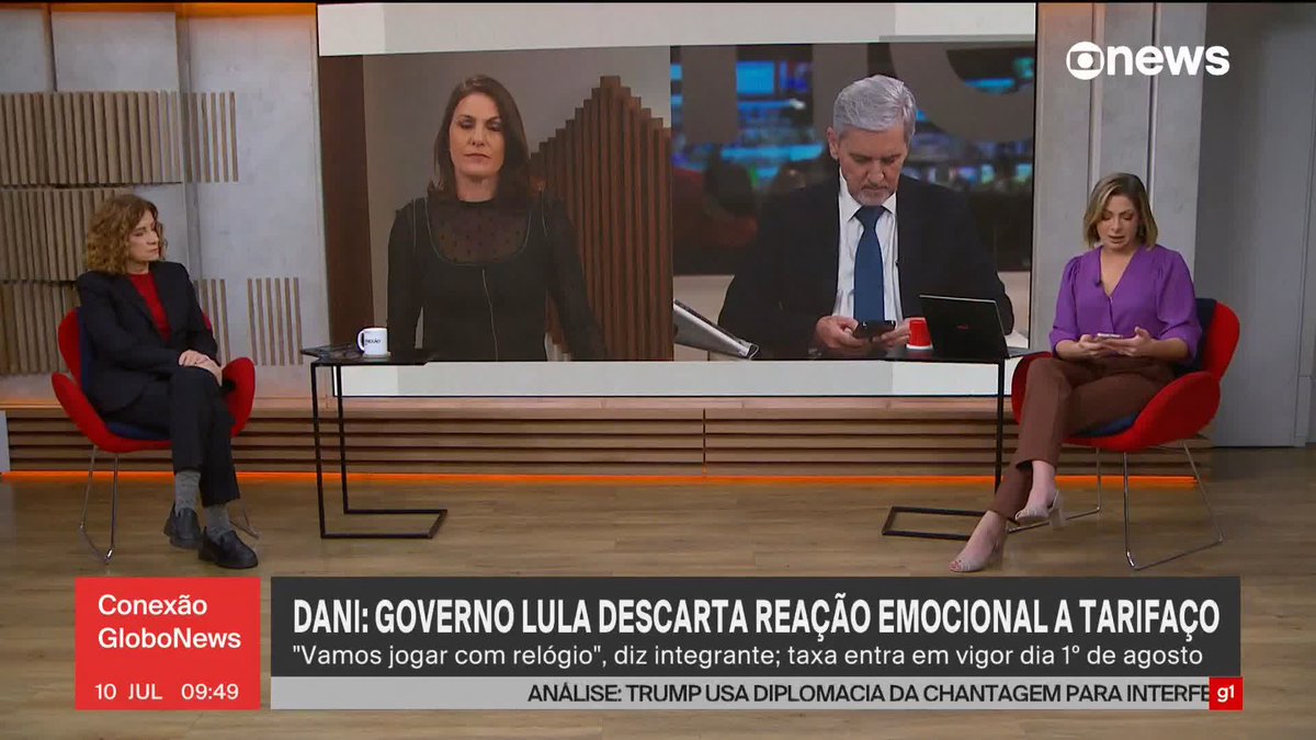 .Daniela Lima: governo Lula descarta reação emocional a tarifaço; taxa entra em vigor dia 1º de agosto. #ConexãoGloboNews ➡ Assista na #GloboNews :