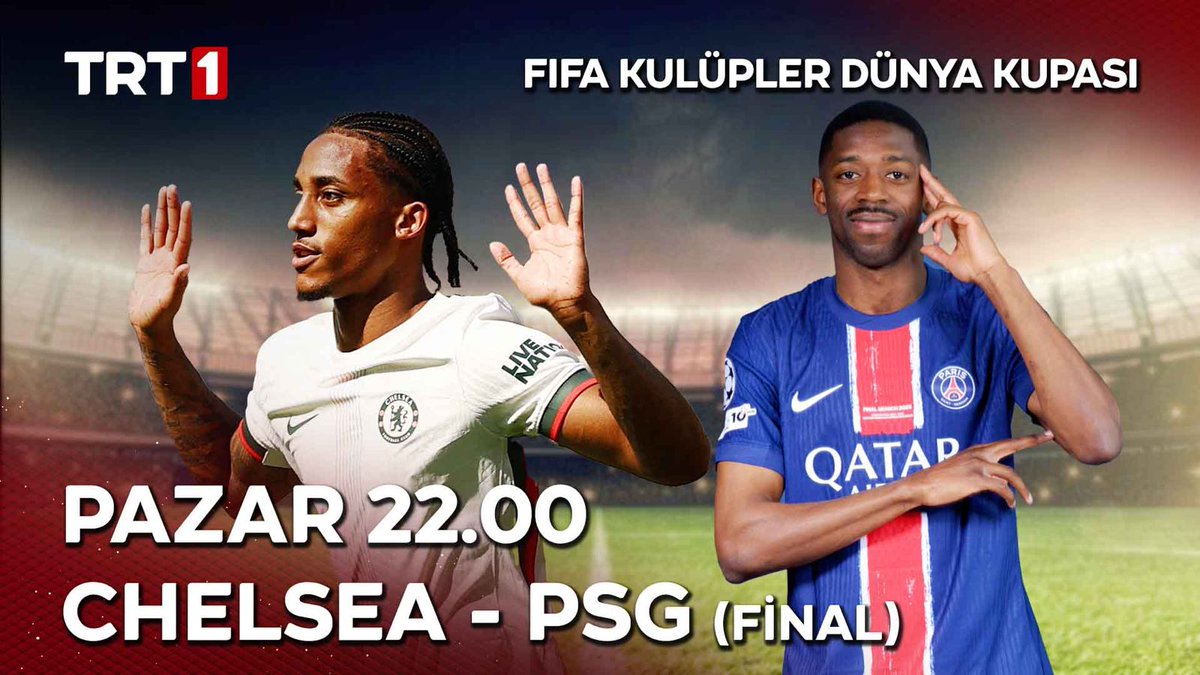 🏆FIFA Kulüpler Dünya Kupası'nda final zamanı! ⚽Avrupa'nın iki dev ismi karşı karşıya! Kazanan kim olacak? 🏟️ Chelsea - Paris Saint-Germain maçı 13 Temmuz Pazar günü saat 22.00’de TRT 1 ve tabii’de.📺