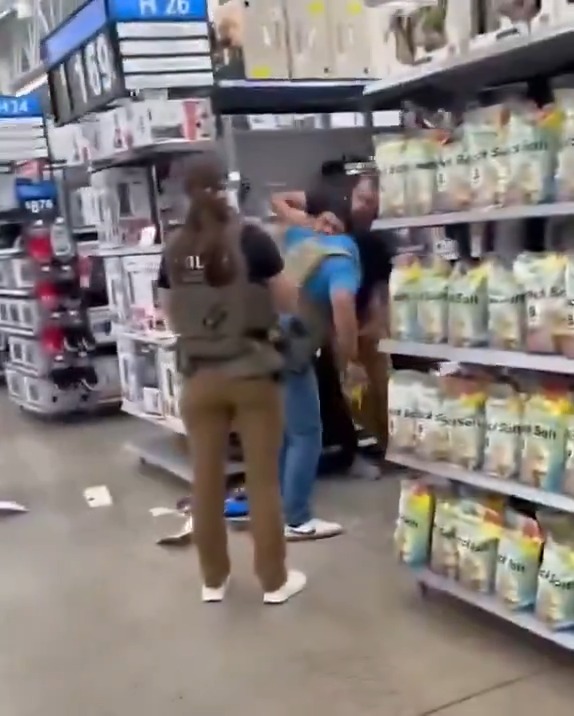 Female ICE officer shows her value to the team effort while an illegal invader is arrested... #women #ice #BossBitch #cops #females #19th #illegals #walmart #dhs