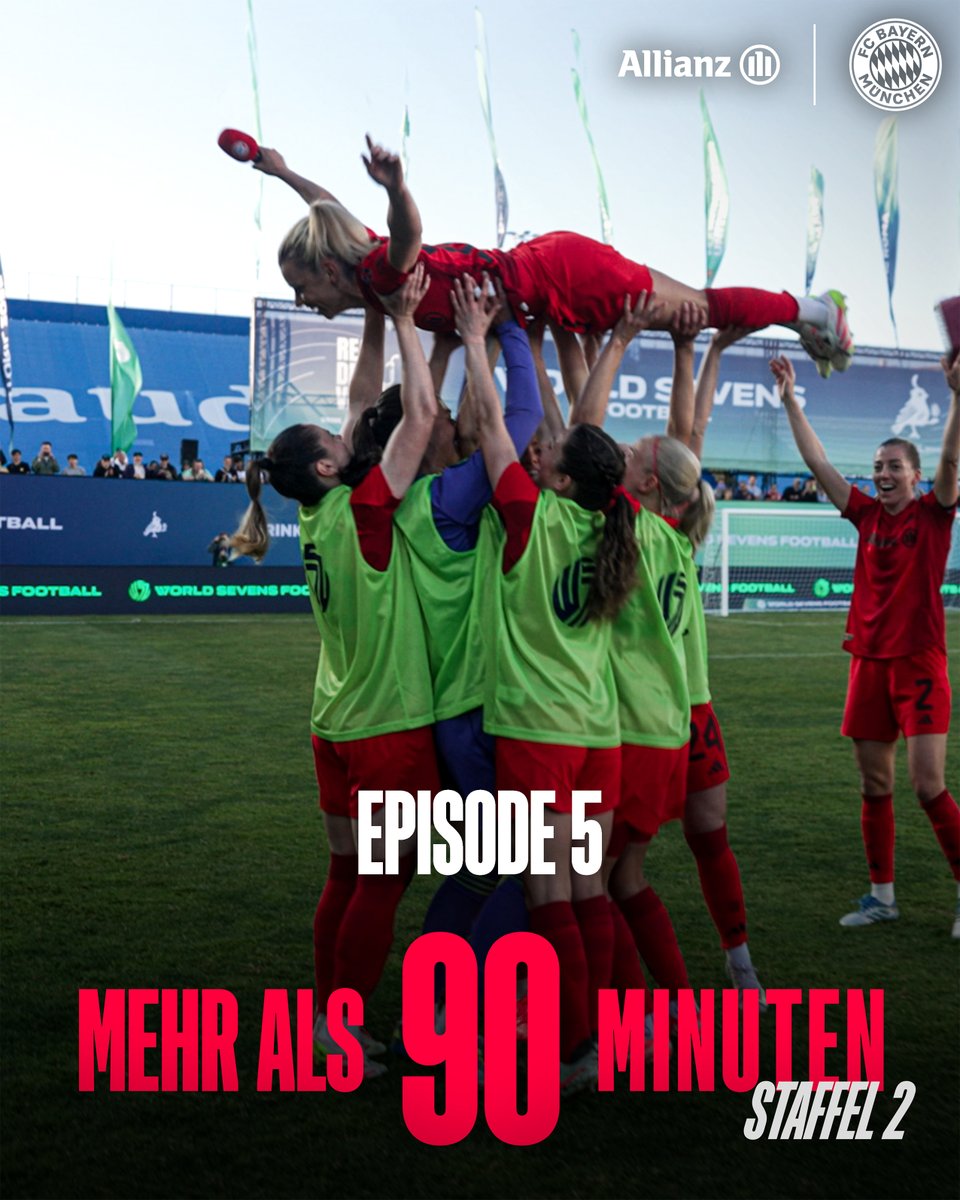 #Anzeige | Bom Dia, Meisterinnen! 🏆 Episode 5 der Frauendoku ist online! 🎬 In der neuen Folge begleiten wir Caro Simon und Sarah Zadrazil hautnah zur Meisterfeier mit den Männern auf dem Rathausbalkon. 🎉 Und bevor es in die Sommerpause geht, heißt es nochmal: Alles geben beim World Sevens Turnier in Portugal! 🇵🇹 👉 Jetzt reinschauen: #FCBayern #Mehrals90Minuten