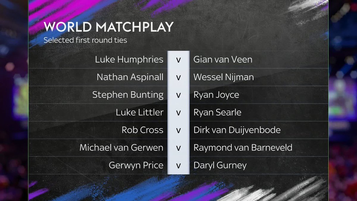 BREAKING: Michael van Gerwen will face Raymond van Barneveld in the first round of the World Matchplay while Luke Littler will play Ryan Searle 🎯