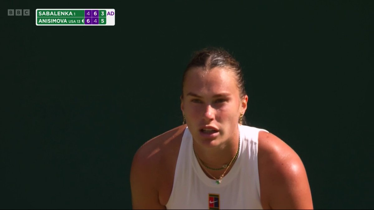 They think it's all over... Sabalenka breaks back after saving a match point versus Anisimova and we're back on serve in this deciding set. 🍿 #Wimbledon #BBCTennis