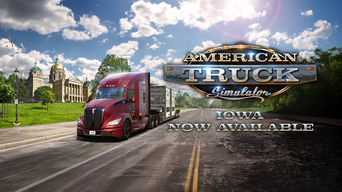 The Iowa DLC for American Truck Simulator is AVAILABLE NOW! 🇺🇸🚛 Travel on the iconic I-80, visit Des Moines, explore charming Midwest towns, deliver to unique local industries and so much more 🙌 Check it out on Steam: