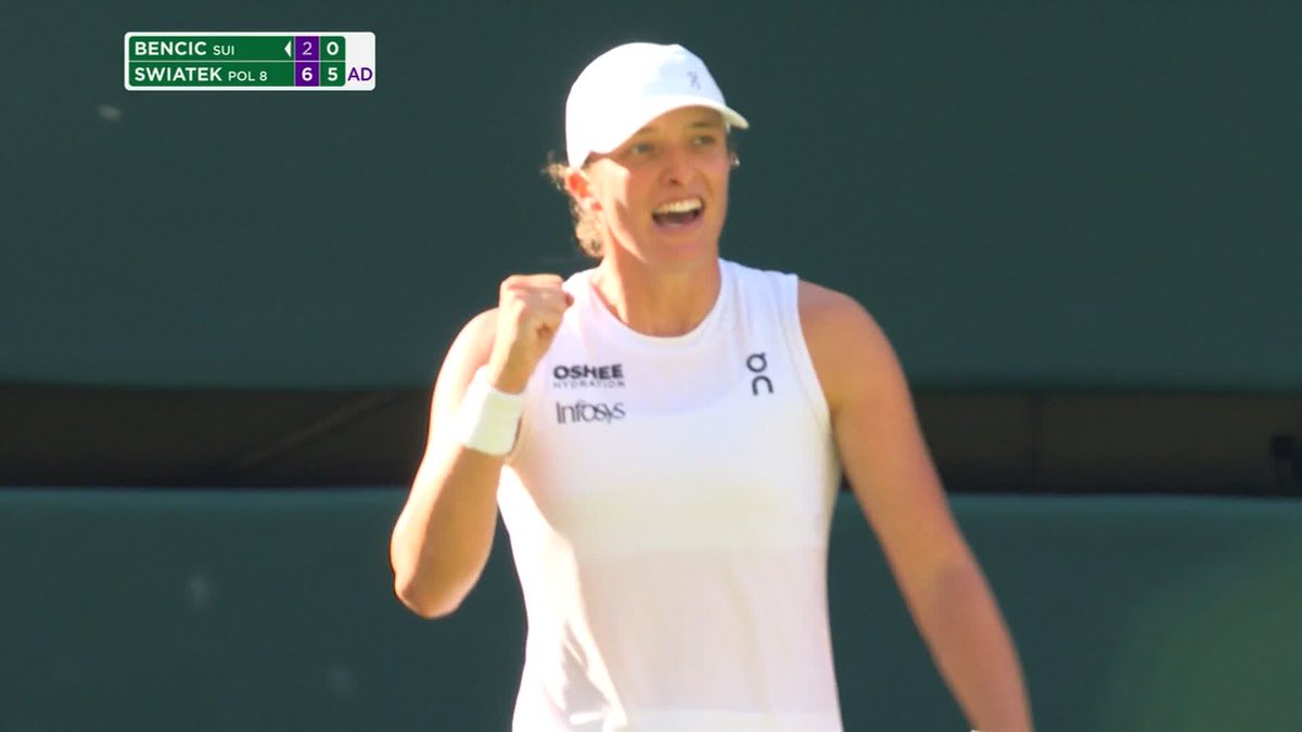 Sensational Swiatek strikes on Centre Court ✨ Iga Swiatek produces a remarkable performance against Belinda Bencic to win 6-2, 6-0 and reach her first #Wimbledon final 👏 A defiant semi-final showing from the No.8 seed 👊