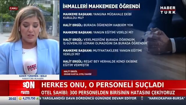 #SONDURUM - 78 kişinin öldüğü otelin sahibi Halit Ergül hakim karşısında... Otel çalışanı yangın tüpünü görmemiş.