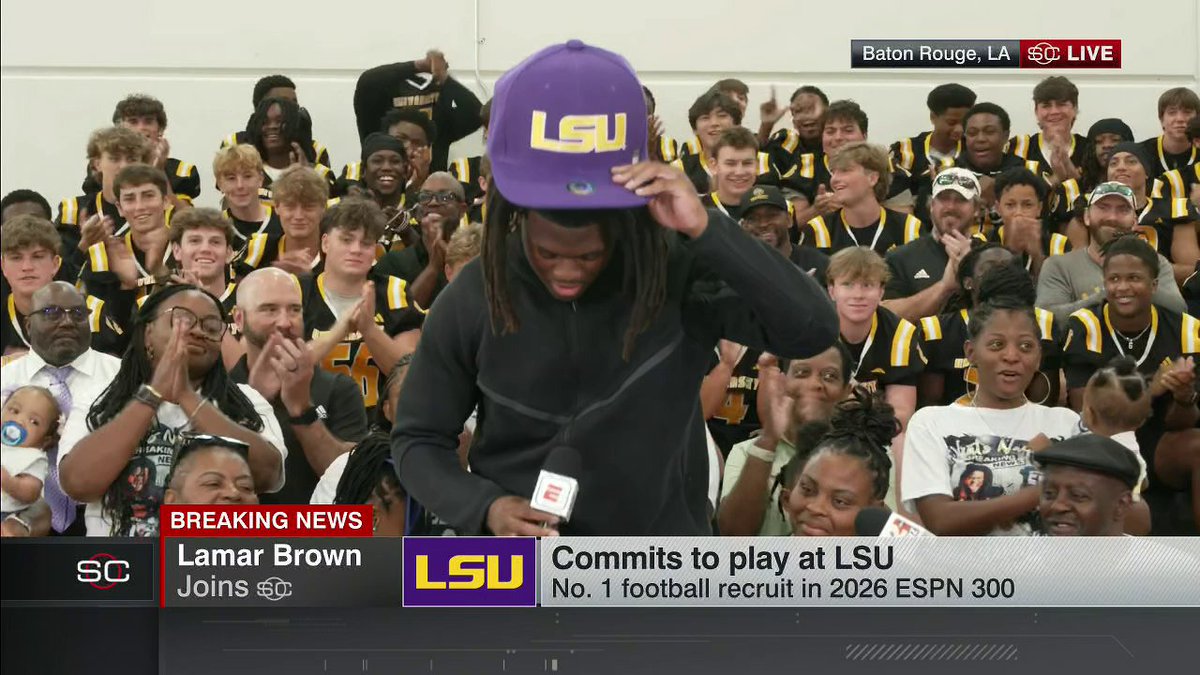 5 ⭐ recruit Lamar Brown and No. 1 prospect on the SportsCenter NEXT 2026 ESPN 300 commits to LSU 🐯