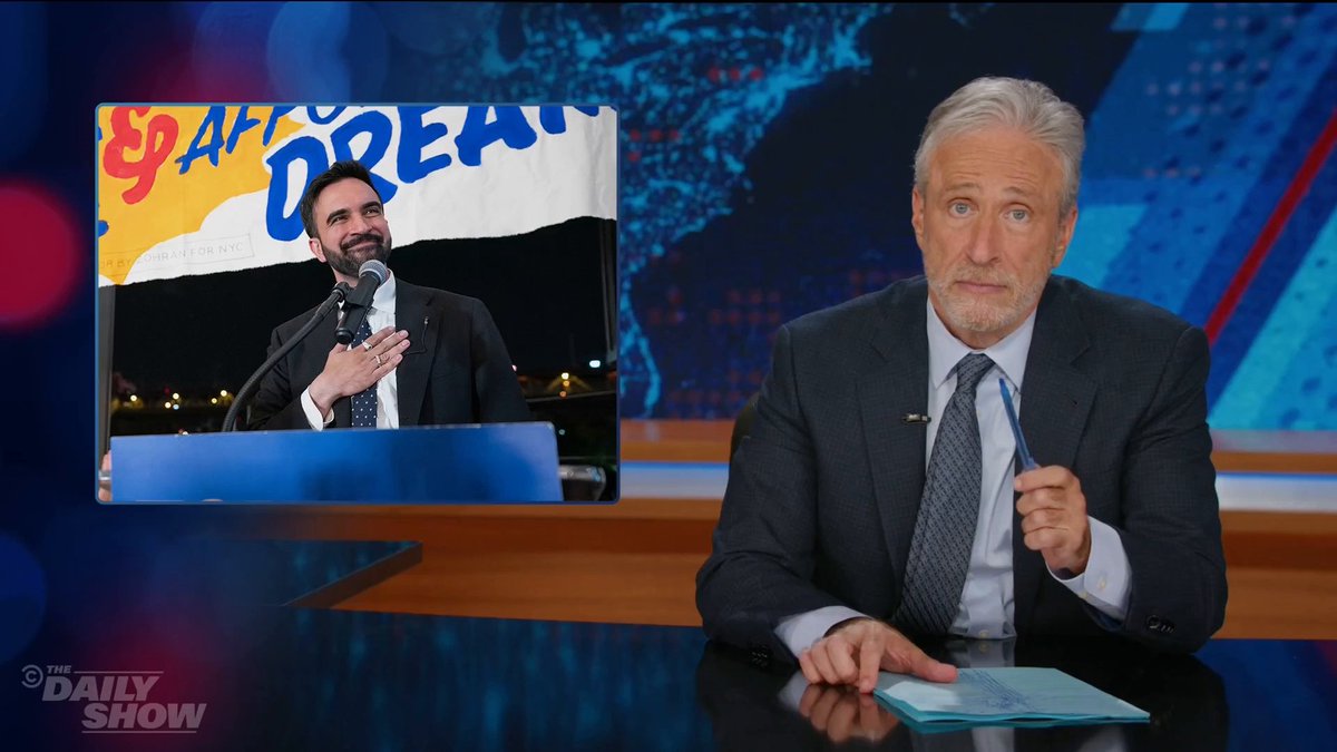 "Blaming migrants and the able-bodied poor is why Trump won this election, but a system where working people struggle so much is why Mamdani won his election." - Jon Stewart
