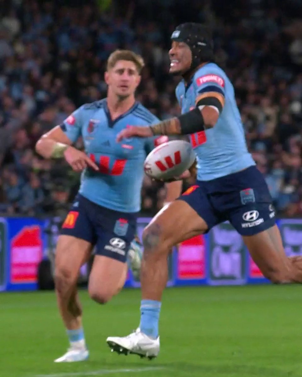 Stephen Crichton raced away to put the Blues on the board 🚀 The Telstra Tracker clocked him at a blistering top speed of 32.2 km/h when scoring this try!