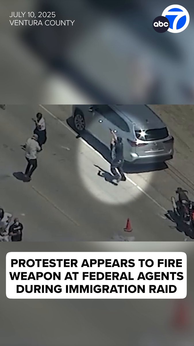 A protester was seen apparently firing some kind of weapon at federal agents during the immigration raid at a farm near Camarillo on Thursday. It’s unknown if anyone was injured in the chaos.