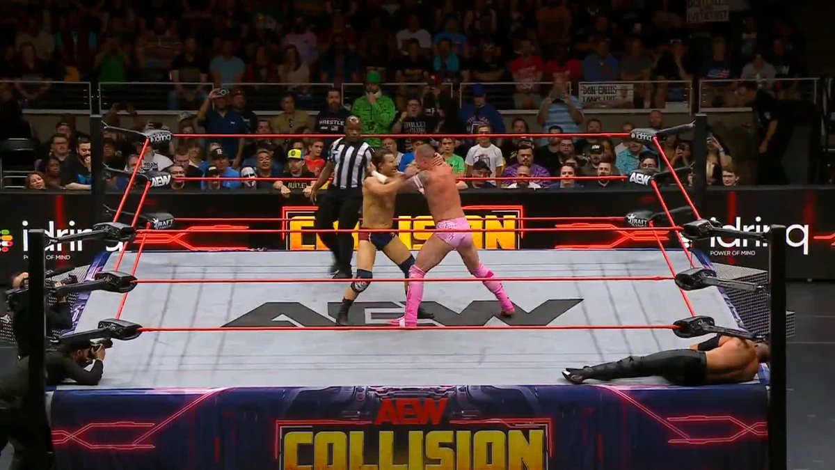 HERE THEY GO! Adam Cole +“Protostar” Kyle Fletcher get their hands on each other less than 48 hours before their match at #AEWAllInTexas! Watch #AEWCollision LIVE on TNT & HBO Max