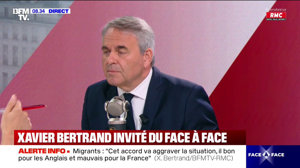 💬 "Eux vont avoir l'immigration choisie, et nous, l'immigration subie" Xavier Bertrand, président de la région Hauts-de-France, estime que l'accord entre Paris et Londres sur l'immigration illégale "va aggraver la situation"