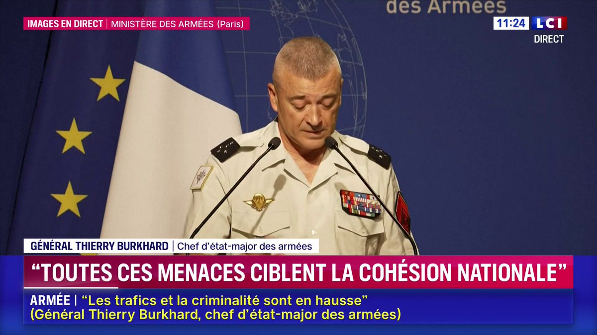 🔴 Le chef d'état-major des armées Thierry Burkhard s'exprime 🗣️ "La Russie a ouvertement désigné la France comme son premier adversaire en Europe (...) Elle constitue une menace durable, proche et la plus dimensionnante. C'est une puissance de nuisance."