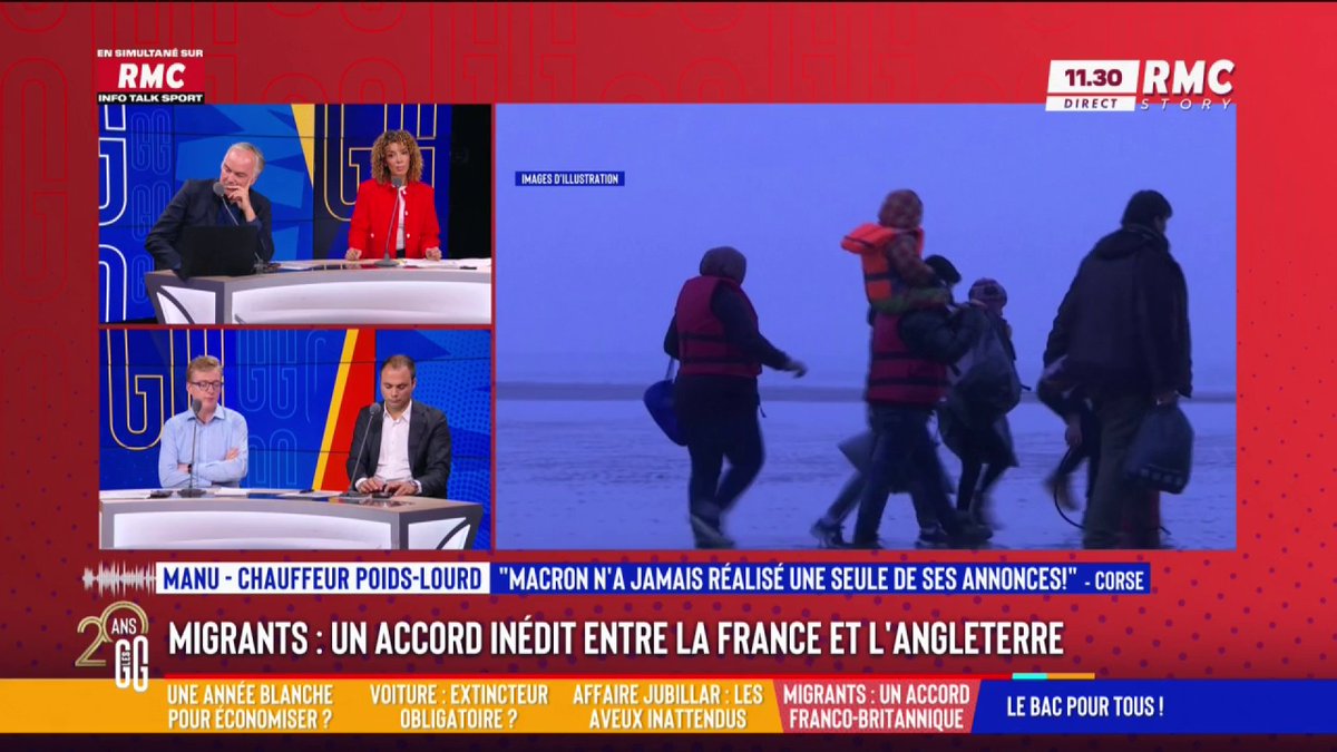🤝 Accord franco-britannique pour dissuader les migrants de traverser la Manche 📞 Manu, chauffeur poids lourd : "On a un président qui mythonne, il sait qu'il ne va rien faire. C'est toujours la même chose. Il me fait rire..il va là-bas, il fait un tour de montgolfière" #GGRMC
