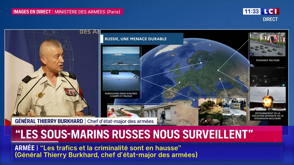 🔴 Le chef d'état-major des armées Thierry Burkhard s'exprime 🗣️ "Fort de ses atouts, le Kremlin a fait de la France l'une de ses cibles prioritaires."