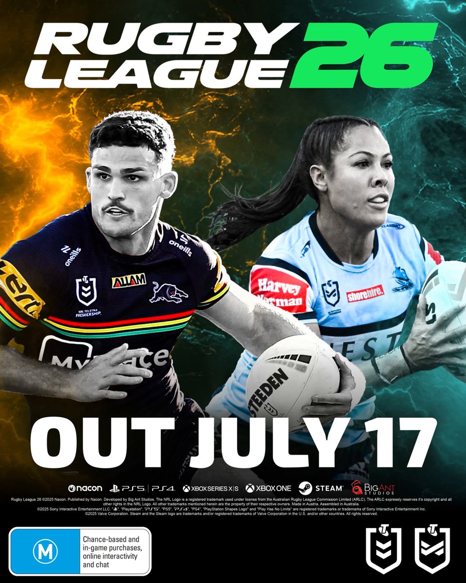 The most highly anticipated, authentic, immersive Rugby League gaming experience is coming... Rugby League 26, featuring the NRL, NRLW and UK Super League, showcases the speed, strategy and relentless intensity of the greatest game for all. With the all-new Pro Team mode, cutting-edge graphics and elite gameplay, this is the new era of Rugby League gaming. Rugby League 26 – kicks off Thursday, 17 July, pre-order now: 🎮