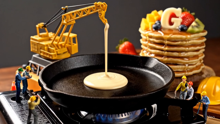 ミニチュア料理職人たちが作った 焼きたてのパンケーキはいかがですかァ〜🥞