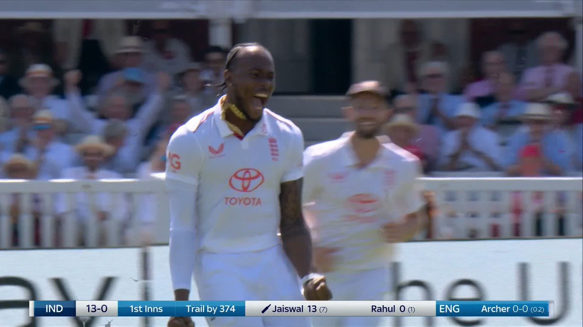 JOFRA ARCHER IS BACK! 😍 In the first over of his return to Test cricket he takes the wicket of Jaiswal ⚡️-