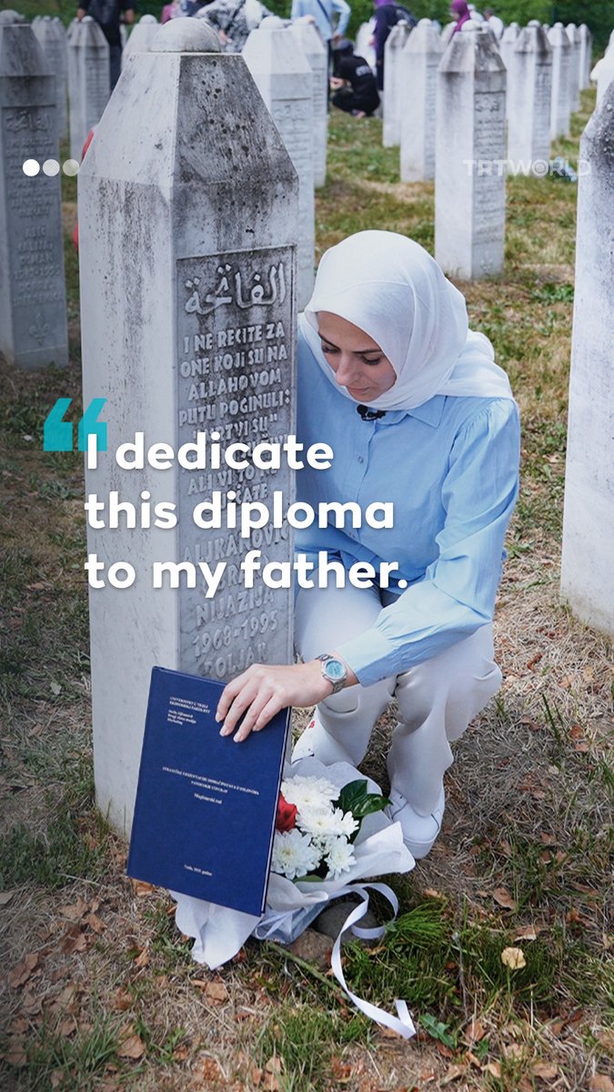 Anela Aljkanovic, a Bosniak girl, dedicates her Master's degree to her father, who was killed during the Srebrenica genocide in 1995