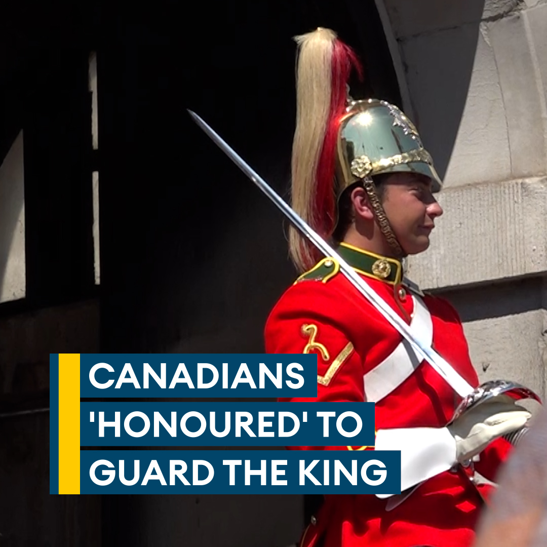 "It's an absolute honour...a dream come true"🗣️🐎💂 It's just the third time in history, a non-UK unit takes over duties as The King's Life Guard. The duty was passed from the UK's Household Cavalry Mounted Regiment to the Canadian regiment, Lord Strathcona's Horse.