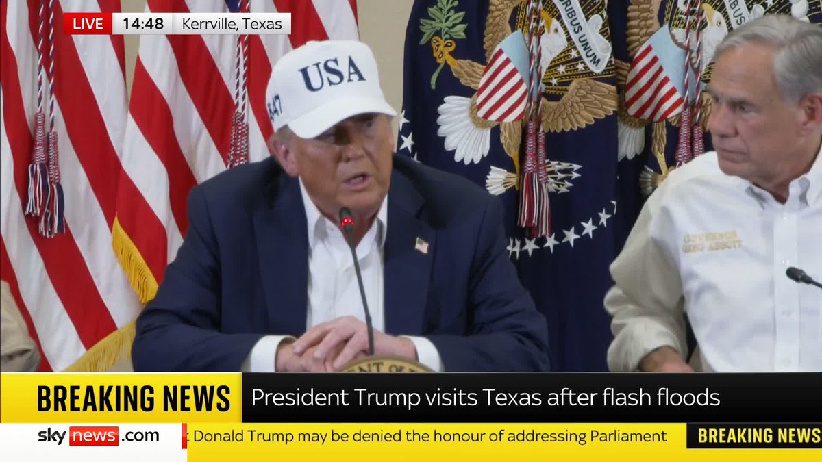 "I've been to a lot of hurricanes and tornadoes, and I've never seen anything like this" President Trump speaks to local leaders in Texas on the aftermath of the flash floods 📺 Sky 501, Virgin 602, Freeview 233 and YouTube