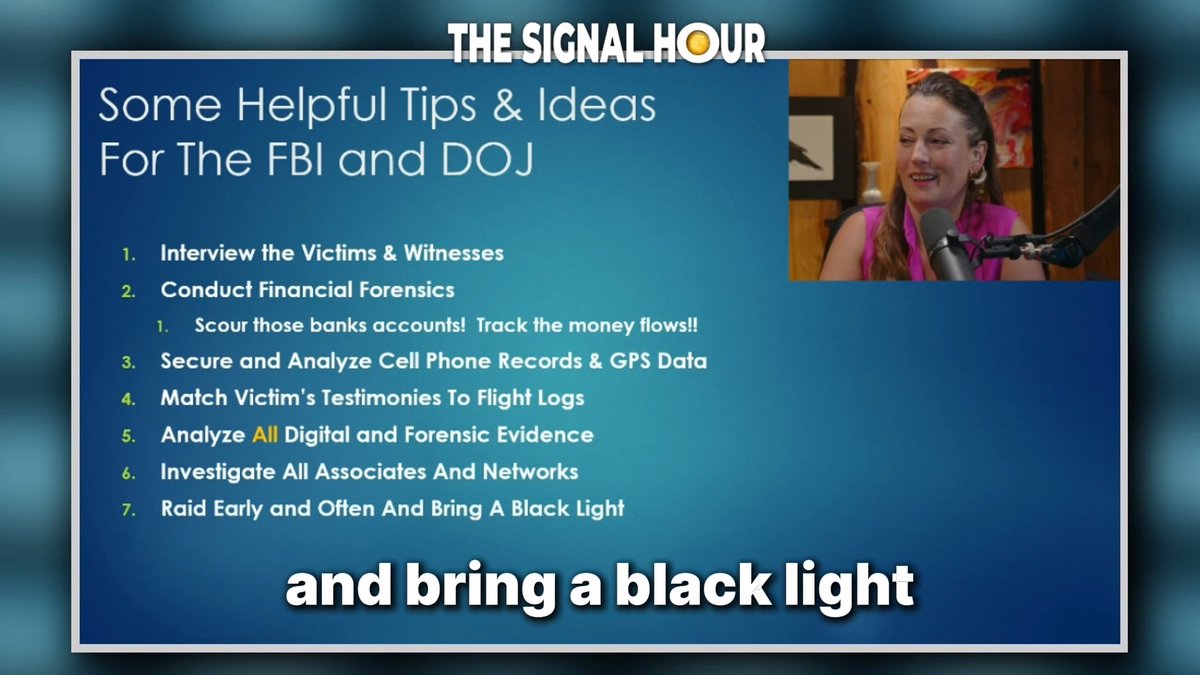 Here are some helpful tips for the #FBI and #DOJ, since they would have us believe they didn't do any of this on the Epstein case: ➡️Interview the victims and witnesses ➡️Track the money flows ➡️Analyze cell phone records and GPS data ➡️Match victims' testimonies to flight logs ➡️Analyze all digital and forensic evidence ➡️Investigate all associates and networks ➡️Raid early and often Full report: #EpsteinList #EpsteinCoverup