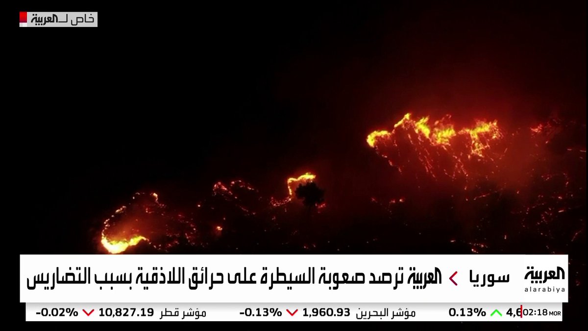 لقطات جوية خاصة لـ"العربية" توثق تمدد ألسنة اللهب في ريف اللاذقية بـ #سوريا #قناة_العربية