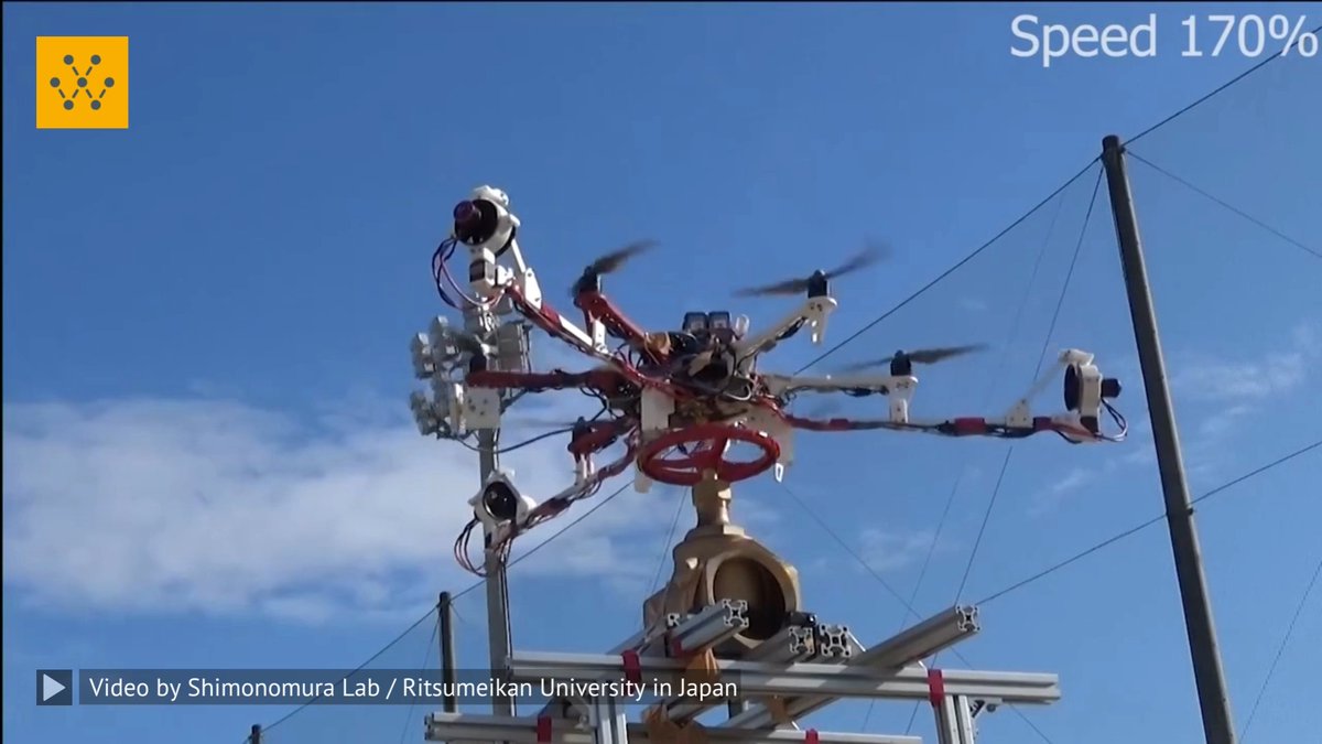 Aerial Torsional Work Utilizing a Multirotor UAV with Add-on Thrust Vectoring Device An approach to aerial manipulation using a multirotor UAV equipped with an add-on thrust vectoring system, enabling effective torsional work on industrial valves. The system capabilities are demonstrated through real-world experiments, showcasing its mechanical design, passive landing mechanism, control allocation, and torque generation for valve manipulation. This method addresses challenges in unmanned aerial tasks and offers potential applications in diverse industrial and emergency scenarios. Ricardo Rosales Martinez, Hannibal Paul, and Kazuhiro Shimonomura from Ritsumeikan University in Japan, "Aerial Torsional Work Utilizing a Multirotor UAV with Add-on Thrust Vectoring Device," Drones, vol.7, no.9, Paper No.551, 2023. Video source: Shimonomura Lab / Ritsumeikan University in Japan -------------------------------- Stay ahead of the curve! Follow us now on our WhatsApp ( and Telegram ( channels and stay updated about the cutting edge.