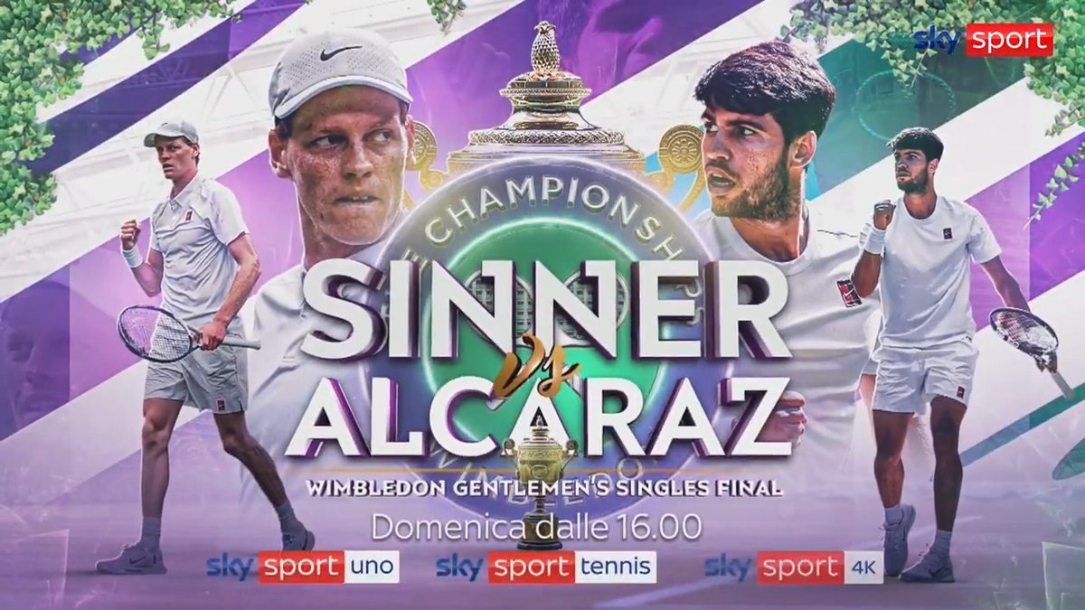 '𝐿𝑎𝑑𝑖𝑒𝑠 𝑎𝑛𝑑 𝐺𝑒𝑛𝑡𝑙𝑒𝑚𝑒𝑛, 𝑱𝒂𝒏𝒏𝒊𝒌 𝑺𝒊𝒏𝒏𝒆𝒓 🆚 𝑪𝒂𝒓𝒍𝒐𝒔 𝑨𝒍𝒄𝒂𝒓𝒂𝒛’ 🏆 Domenica 13 luglio dalle 17 la finale maschile di Wimbledon 2025 in esclusiva su Sky Sport #SkySport #SkyTennis #Wimbledon #Sinner #Alcaraz