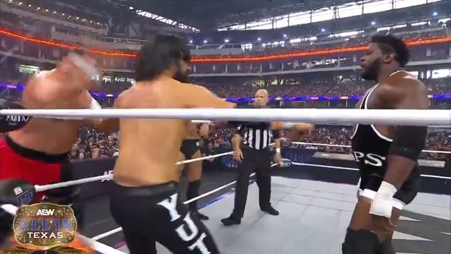 Don't leave your back open to Samoa Joe + 柴田勝頼 / Katsuyori Shibata, YUTA! Watch #AEWAllInTexas LIVE on PPV right now!